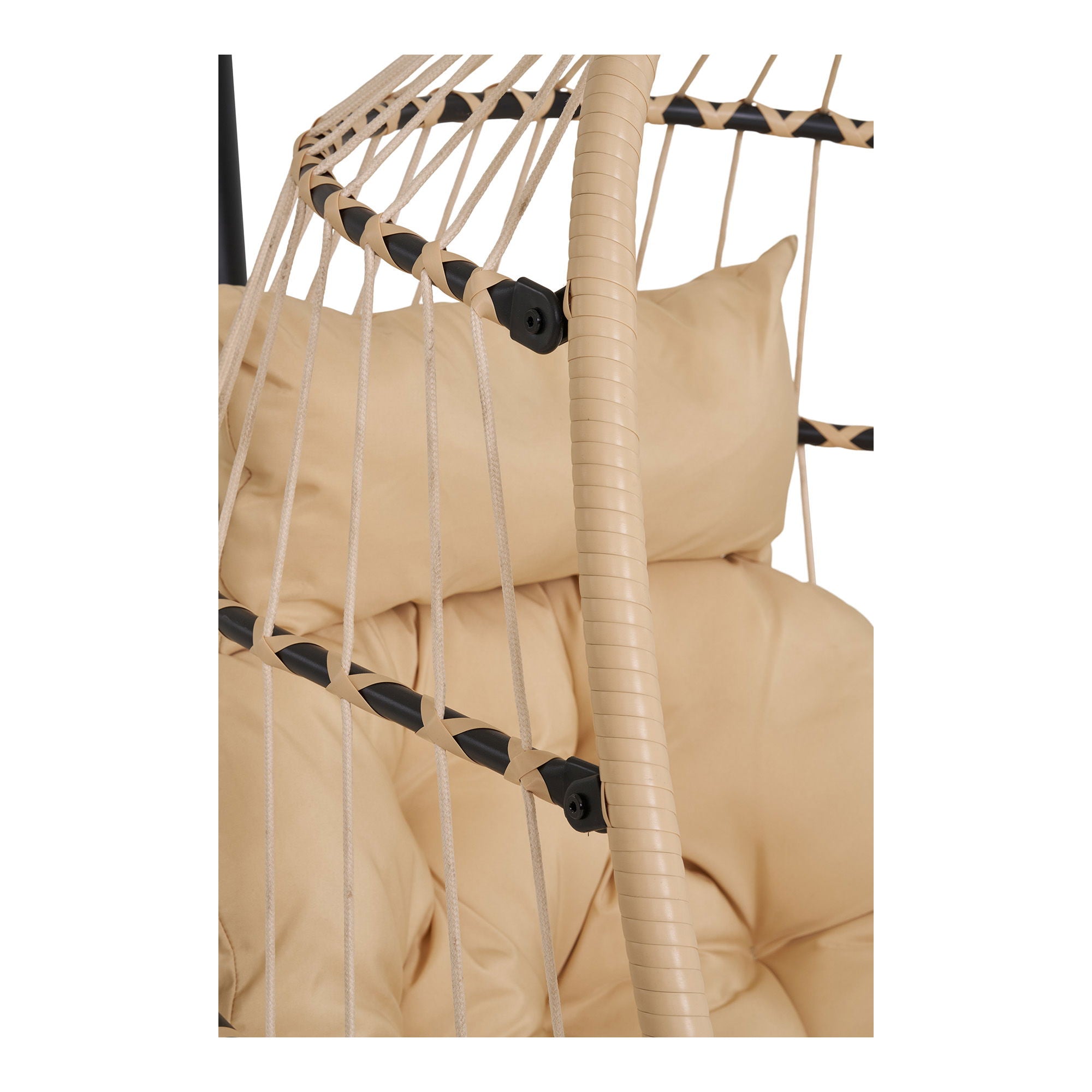 Patras Hanging Chair - Hanging chair, steel stand, foldable seat, incl.cushions, natural/black<br>195x117x107 cm